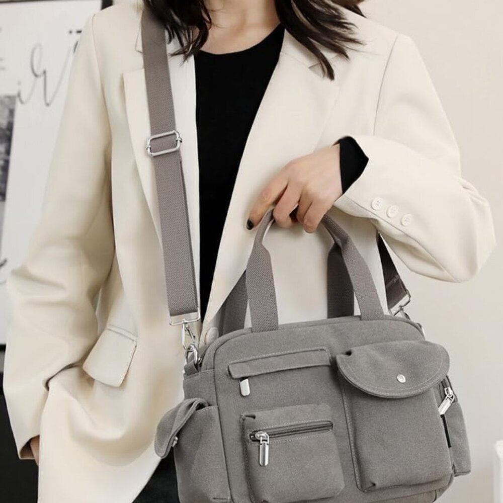 Canvas Tote Bag for Women Large Crossbody with Multiple Pockets Everyday Use - Picture 5 of 6
